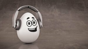 grinsendes Ei mit Kopfhörern
