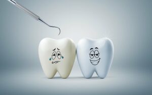 gesunder Zahn und ungesunder Zahn