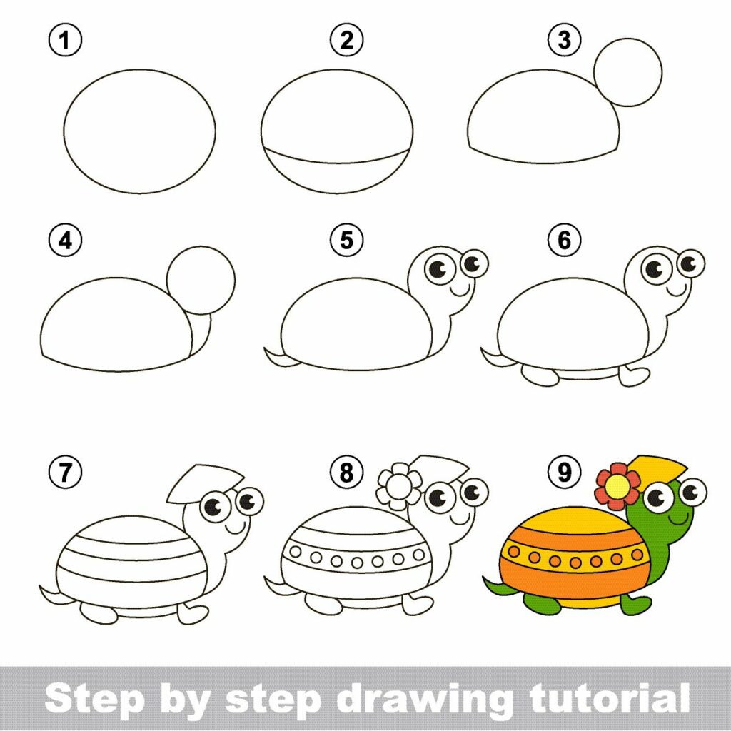 Zeichnen lernen für Kinder mit einer Anleitung zum Zeichnen einer Schildkröte